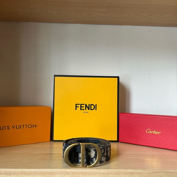 🚨SOLD‼️Dior Navy Blue Oblique Canvas 30 Montaigne Belt - Picture 2 of 3